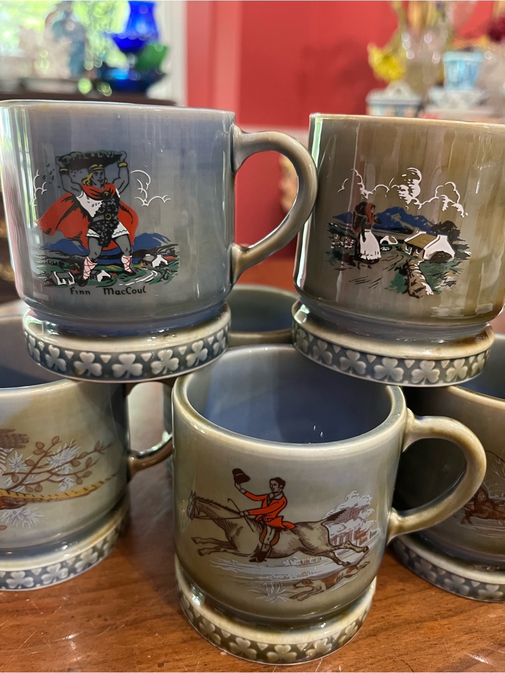 Rare Wade Ireland Miniature Mug Set 6 Mint 1950s Mark A Folklore Sporting-Mint